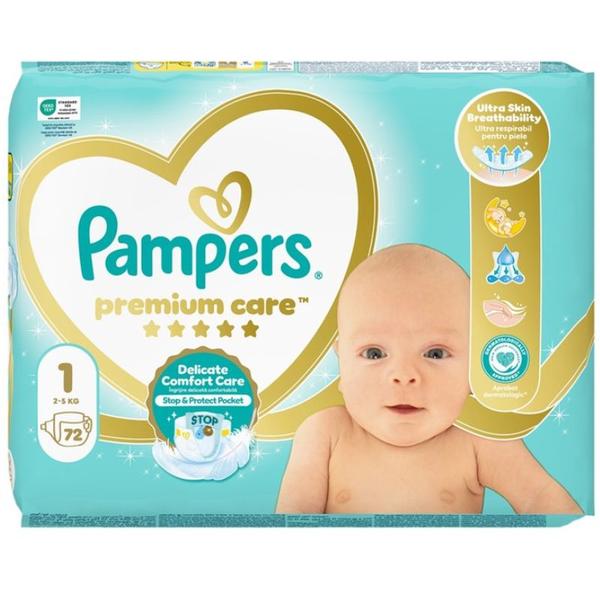 Scutece pentru Nou-Nascuti - Pampers Premium Care Value Pack, marimea 1 (2-5 kg), 72 buc