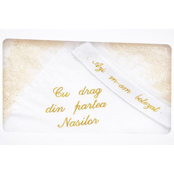 Trusou botez cu dantela - broderie aurie