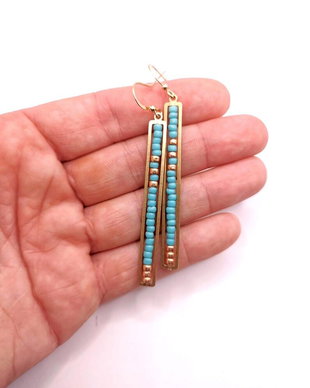 Cercei lungi boho minimalisti turcoaz cu margele Miyuki