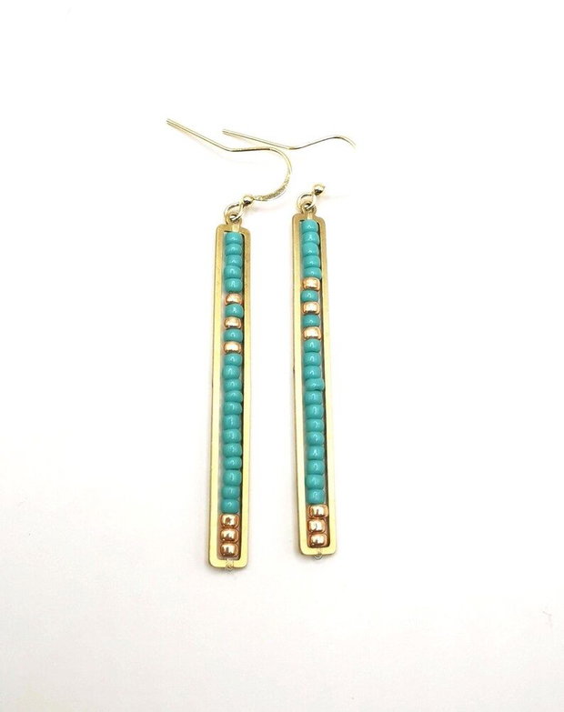 Cercei lungi boho minimalisti turcoaz cu margele Miyuki