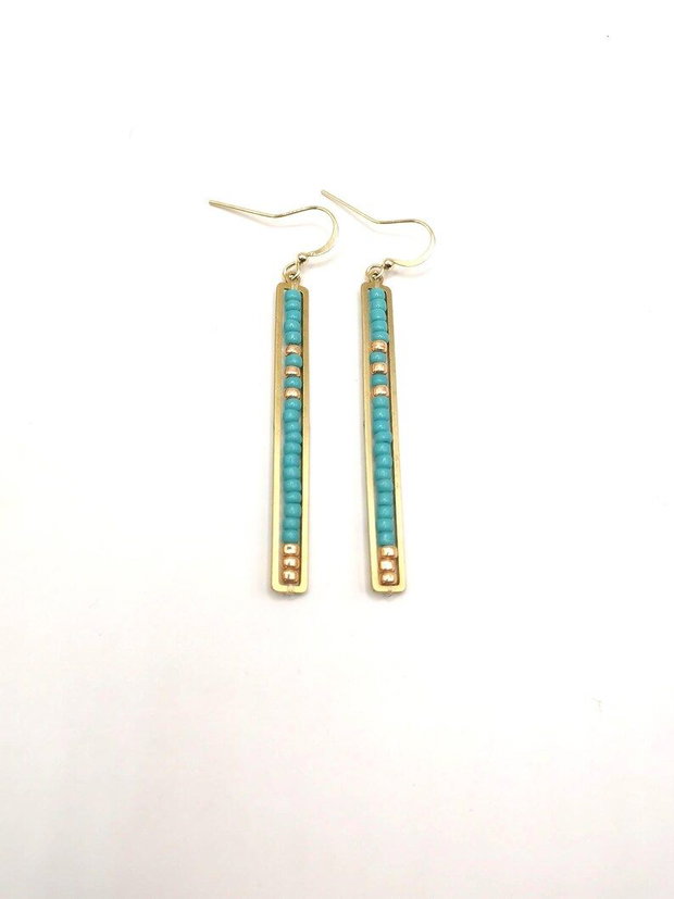 Cercei lungi boho minimalisti turcoaz cu margele Miyuki