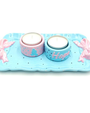 Set decorativ bleu, tavita cu fundite si lumanarele, 4569
