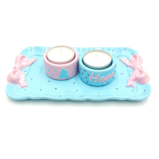 Set decorativ bleu, tavita cu fundite si lumanarele, 4569