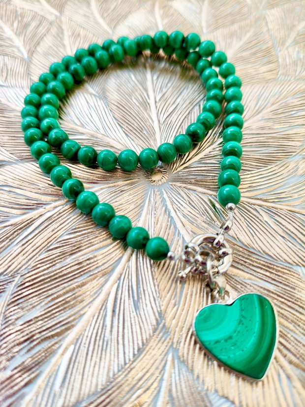 Colier CHOKER inima Malachit natural