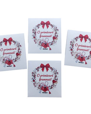 Plicuri pentru martisoare personalizate  Set 100 buc, 8.3×7.7 cm, flori rosii