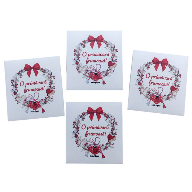 Plicuri pentru martisoare personalizate Set 100 buc, 8.3×7.7 cm, flori rosii
