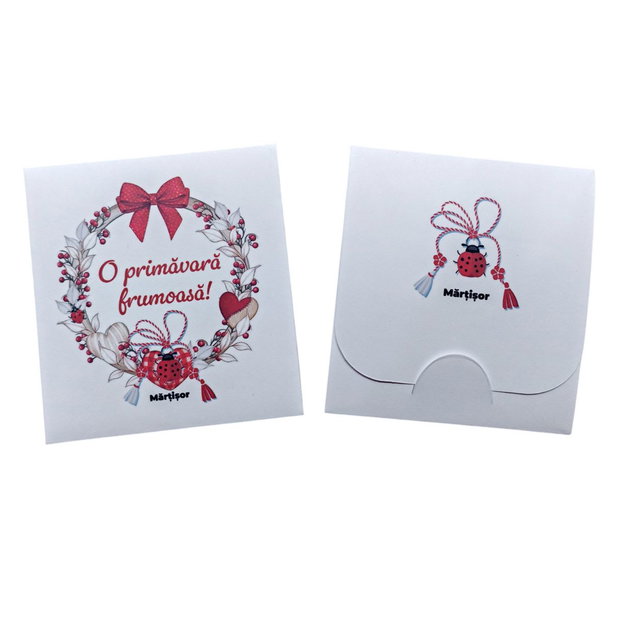 Plicuri pentru martisoare personalizate Set 100 buc, 8.3×7.7 cm, flori rosii