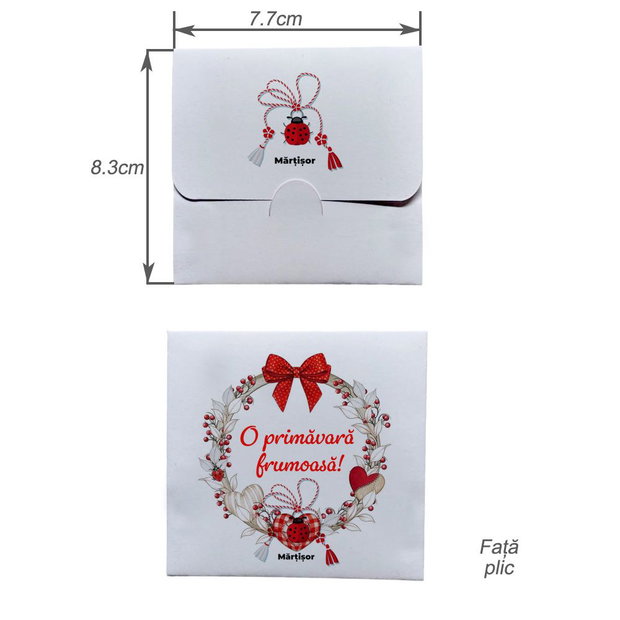 Plicuri pentru martisoare personalizate Set 100 buc, 8.3×7.7 cm, flori rosii