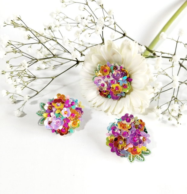 Brosa buchet multicolor sau set 4+1cadou
