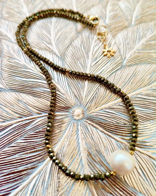 Colier CHOKER Pirita & perla de cultură
