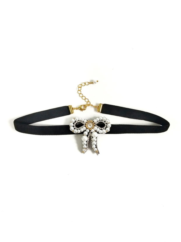 Colier choker cu fundita din perle