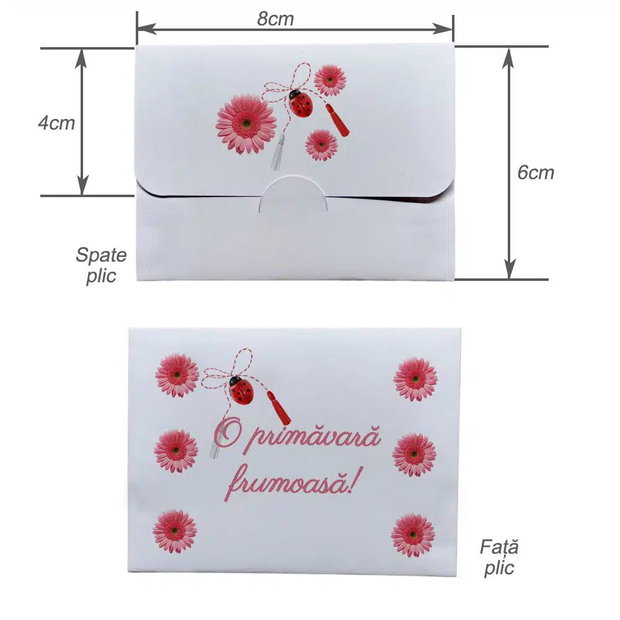 Plicuri Martisoare Personalizate Set 100 buc, 8×6 cm, Flori Roz