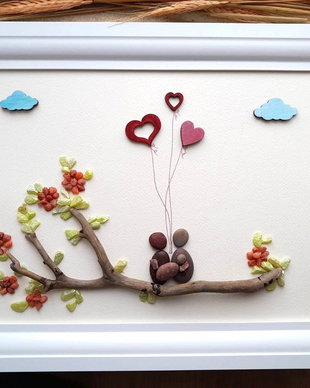 Tablou handmade cu pietre  Familie cu copil  Cadou personalizat și decor natural