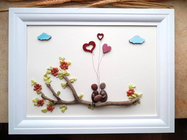 Tablou handmade cu pietre Familie cu copil Cadou personalizat și decor natural