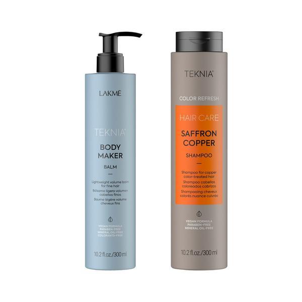 Set pentru volum si culoare Lakme Saffron Copper Shampoo 300ml + Body Maker Balm 300ml