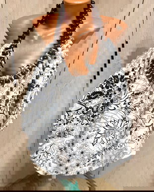 GEANTA/SACOSA XXL DIN BUMBAC CU 2 FETE MANERE DIN MARGELE DE LEMN