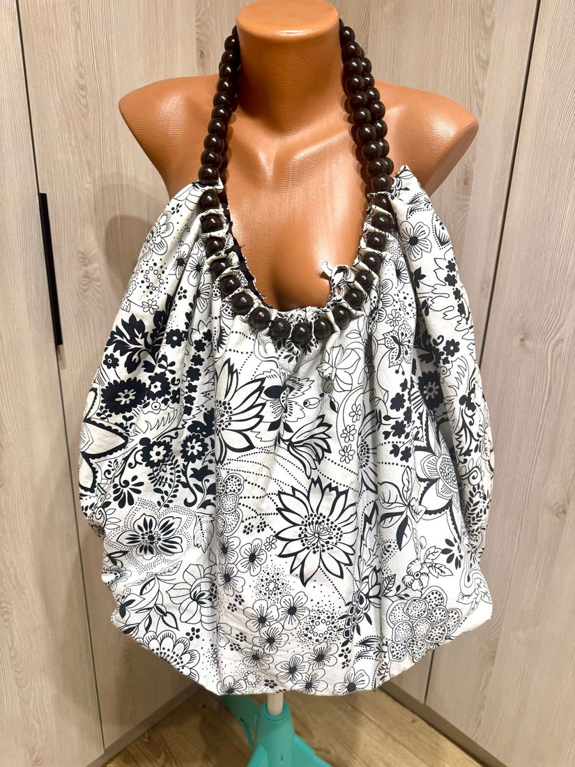 GEANTA/SACOSA XXL DIN BUMBAC CU 2 FETE MANERE DIN MARGELE DE LEMN