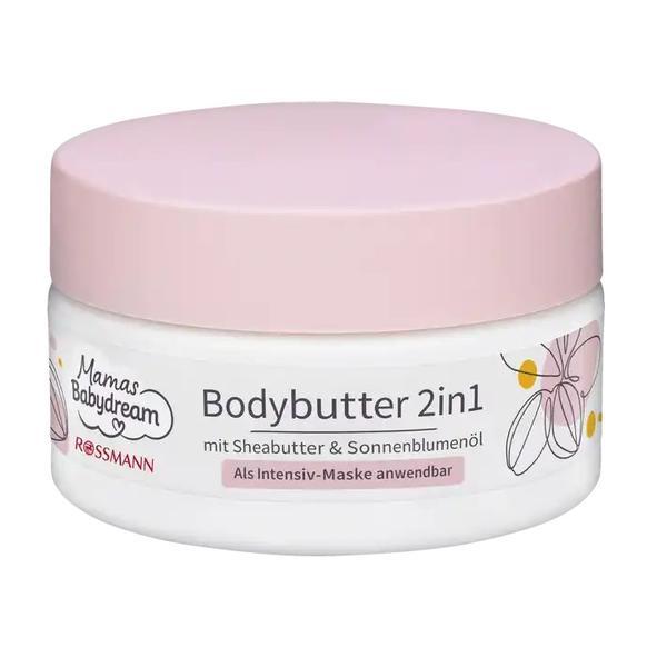 Unt de corp 2 in 1, pentru gravide, folosit și ca mască intensivă, cu unt de shea și ulei de floarea soarelui, Mamas Babydream, 200 ml