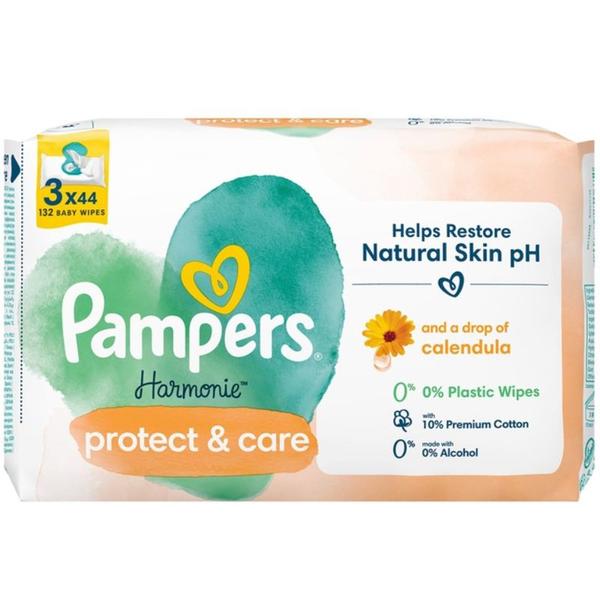 Pachet Servetele Umede pentru Bebelusi - Pampers Harmonie Protect&amp;Care Calendula, 3 x 44 buc