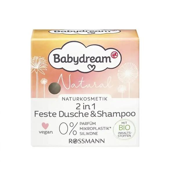 Sampon solid 2 in 1, pentru bebeluși și copii, fără parfum, fără coloranți, cu ingrediente organice, Naturkosmetik Feste Dusche &amp; Shampoo Babydream, 60 gr
