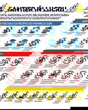 Banner indicator &bdquo;Santier &icirc;n lucru-SSM&rdquo; &ndash; 110&times;140 cm