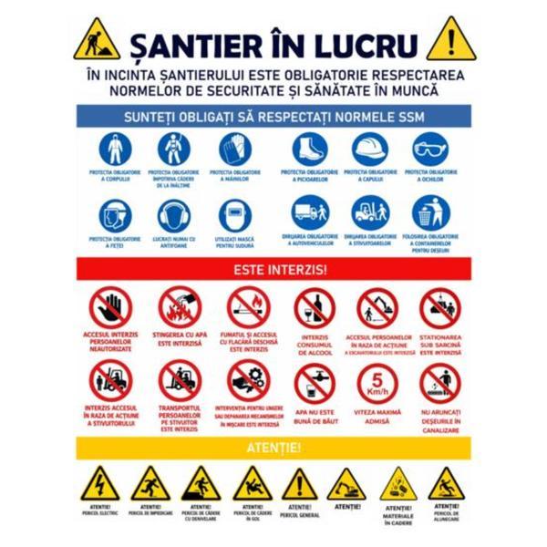 Banner indicator &bdquo;Santier &icirc;n lucru-SSM&rdquo; &ndash; 110&times;140 cm