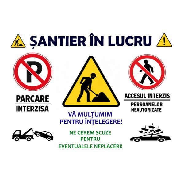 Banner &bdquo;Șantier &icirc;n lucru-Parcare interzisă&rdquo; &ndash; 110&times;80 cm