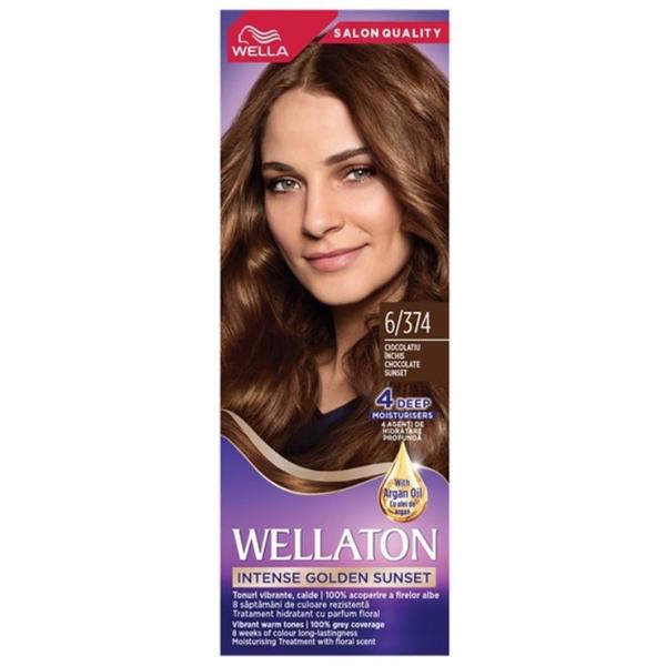 Vopsea Permanenta cu Ulei de Argan - Wella Wellaton Intense Golden Sunset, nuanta 6/374 Ciocolatiu Inchis, 1 buc