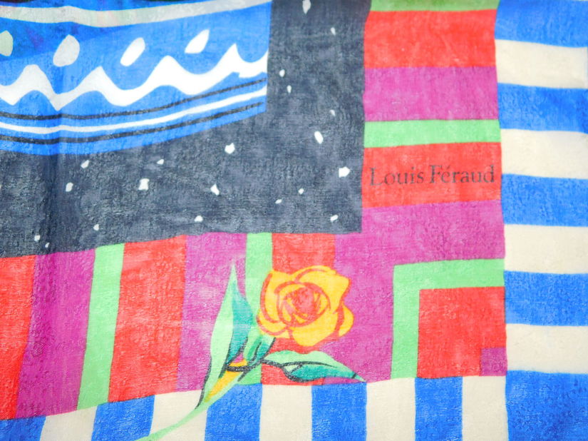 Louis Feraud, esarfa matase naturala voal,  originala,  vintage, cadou colier si cercei asortati