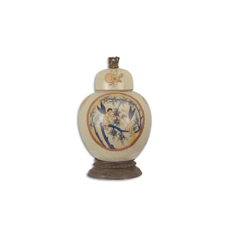 Carafa din portelan Craquele pictat cu bronz