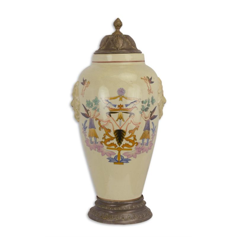 Carafa din portelan Craquele pictat cu bronz