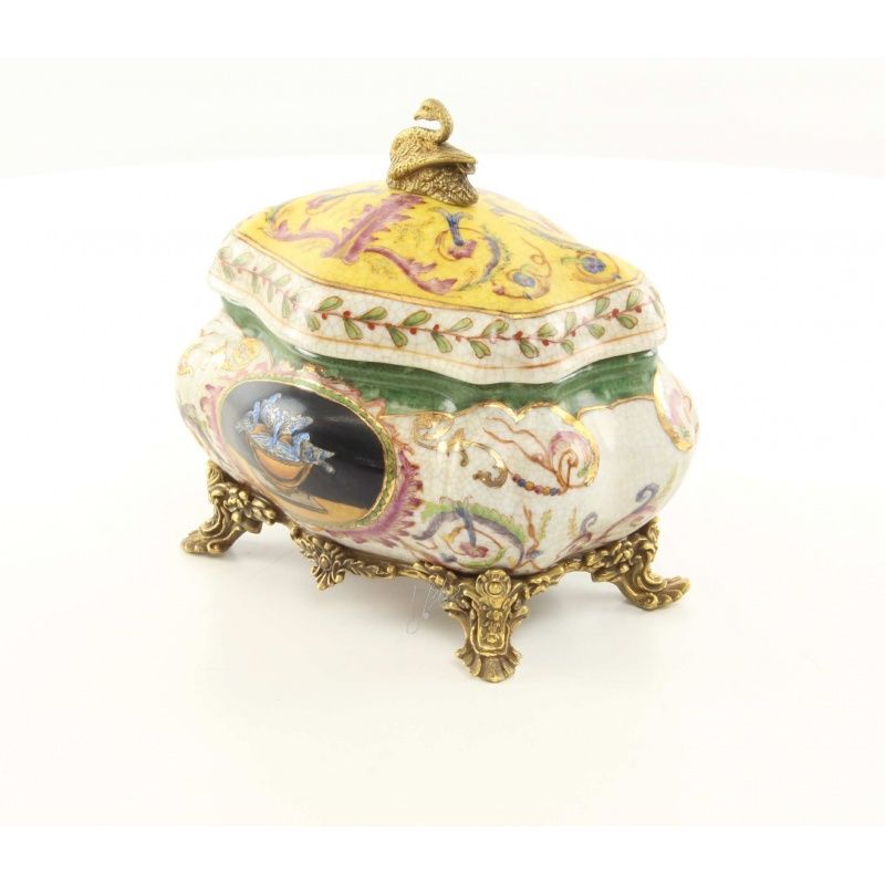 Bomboniera din portelan cu o lebada din bronz