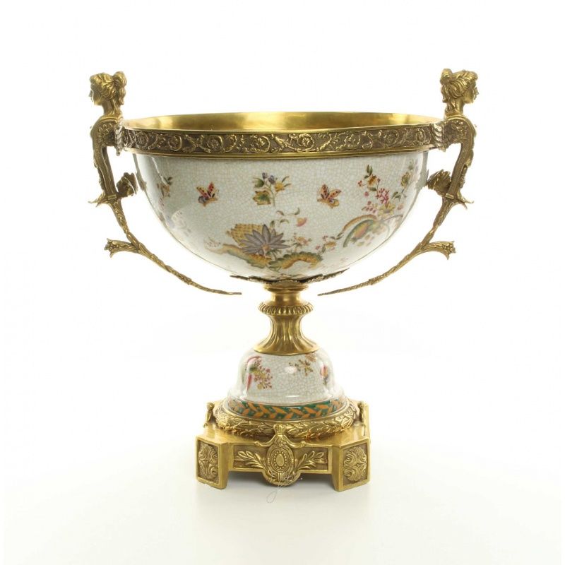 Fructiera grandioasa din portelan cu bronz
