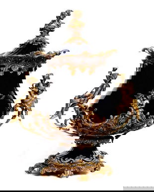 Amfora monumentala din portelan cu ingerasi din bronz