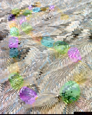 Colier mix ametist, citrin, prehnit, fluorit & acvamarin / aquamarin