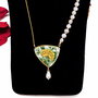 Colier "Triunghi de flori" din fragment de portelan Villeroy&Boch, perle de cultura si argint placat cu aur