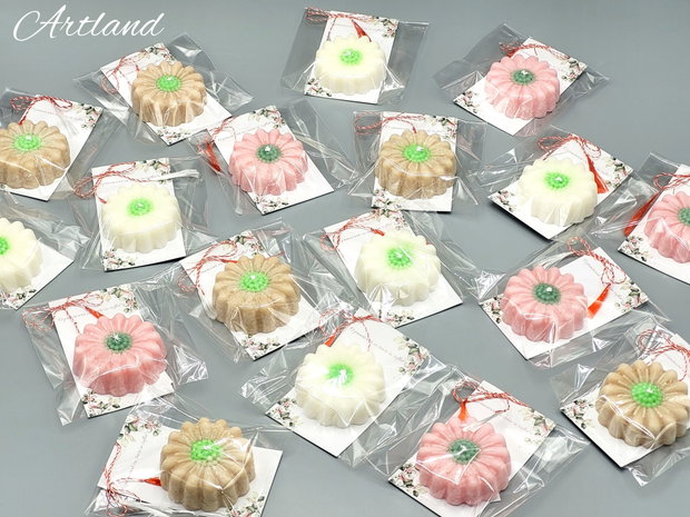 Set cu 20 de mărțișoare margarete, mărțișoare parfumate, mărțișoare lumânări parfumate, mărțișoare deosebite, 1 Martie, mărțișoare corporate