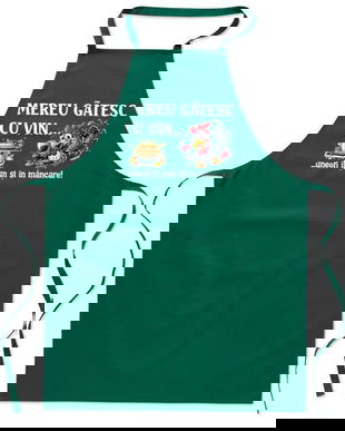 Sort de bucatarie, bumbac, Piksel, Verde, Mereu gatesc cu vin, M3