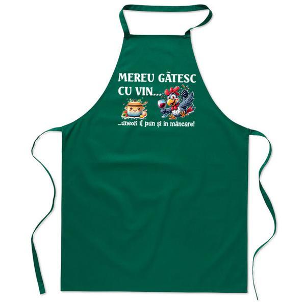 Sort de bucatarie, bumbac, Piksel, Verde, Mereu gatesc cu vin, M3