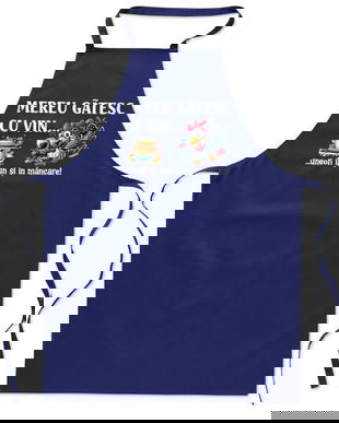 Sort de bucatarie, bumbac, Piksel, Albastru, Mereu gatesc cu vin, M3