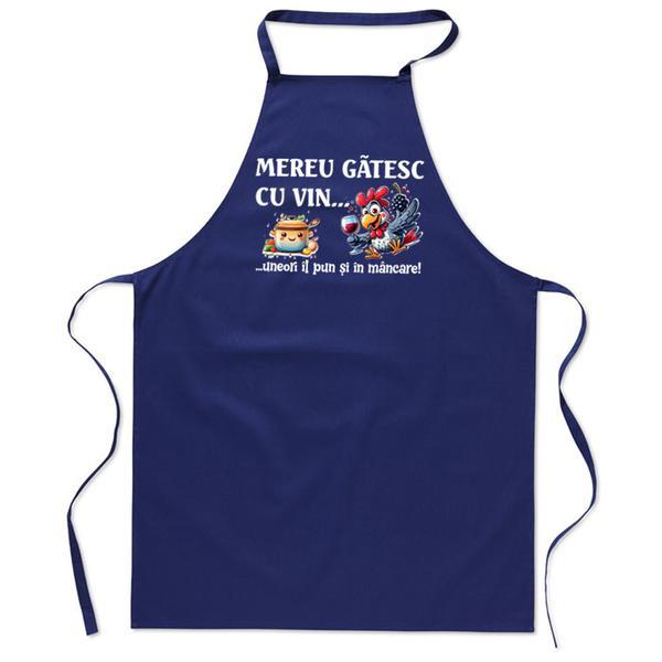 Sort de bucatarie, bumbac, Piksel, Albastru, Mereu gatesc cu vin, M3