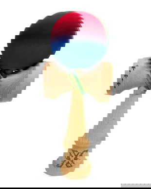 Kendama X Roșu-Albastru 18 cm - Kendama Profesională din Lemn cu Rubber Grip