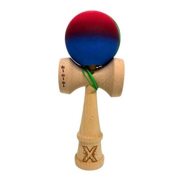 Kendama X Roșu-Albastru 18 cm - Kendama Profesională din Lemn cu Rubber Grip