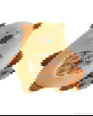 Jucărie de pluș Capibara 50 cm cu pui detașabili &ndash; Set 7 &icirc;n 1