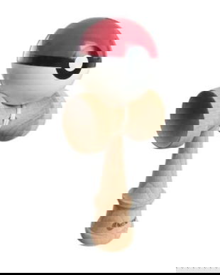 Kendama din lemn, model Pokeball rosu, 18cm