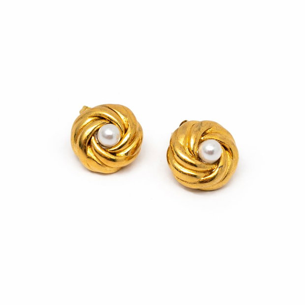 Cercei "Twist" din perle Seashell si inox placat cu aur de 18 k