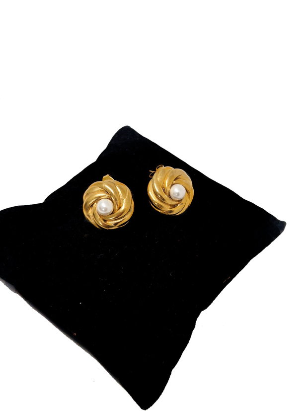 Cercei "Twist" din perle Seashell si inox placat cu aur de 18 k