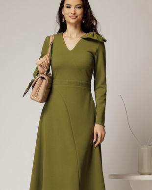 Rochie DY Fashion verde olive midi cu funda pe umar
