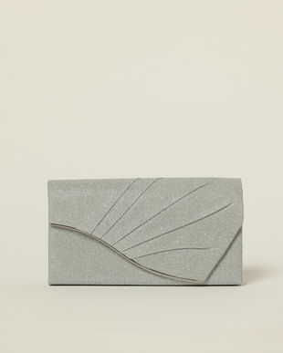 Clutch elegant argintiu cu pliuri si glitter