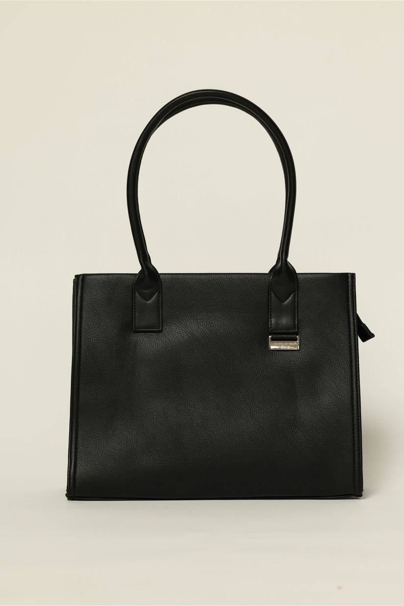 Geanta neagra office cu detaliu argintiu